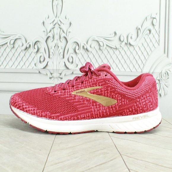 Brooks Shoes - Brooks Revel 3 Red Mesh Lace Up Low Top Sneaker Running Shoes Size 8.5